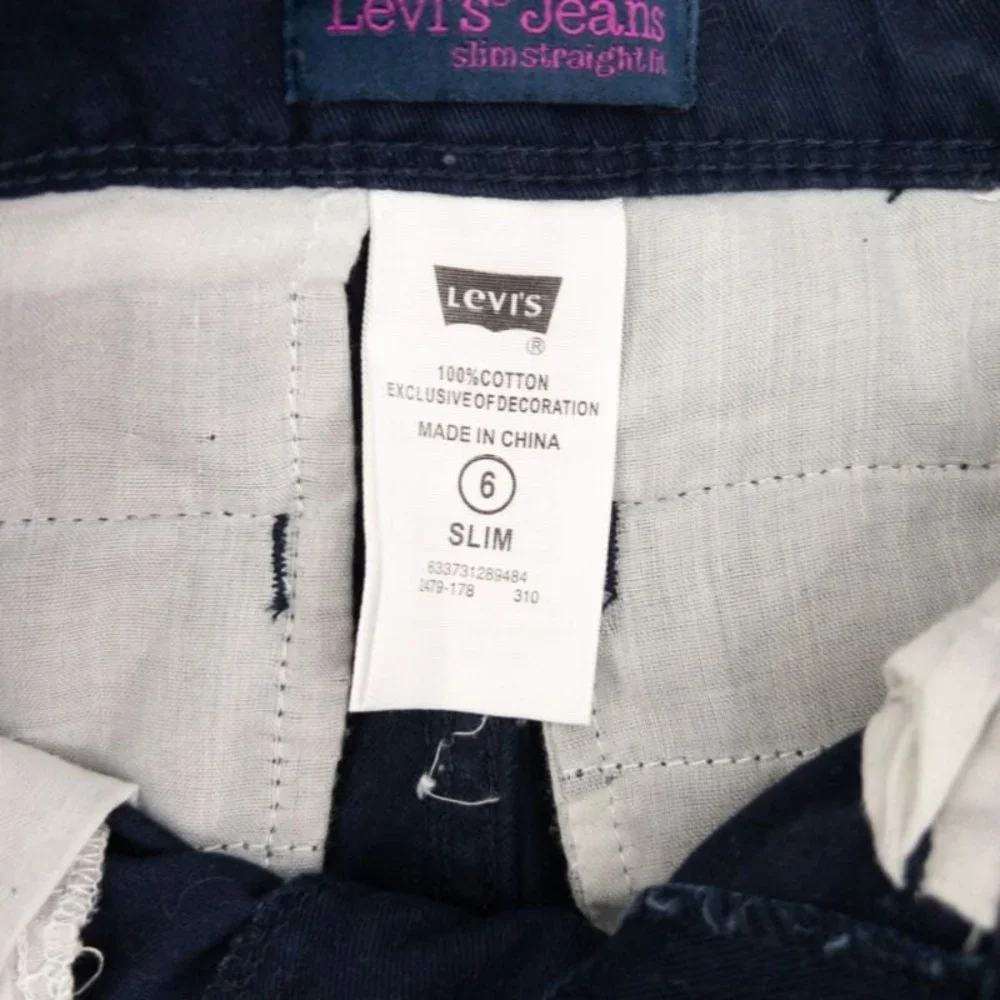Levi's Slim Straight Fit Girls Chino Pants School Uniform‎ Navy Blue Sz 6
